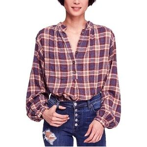 Free People | Women’s Northern Bound Plaid Pullover Blouse Size Small